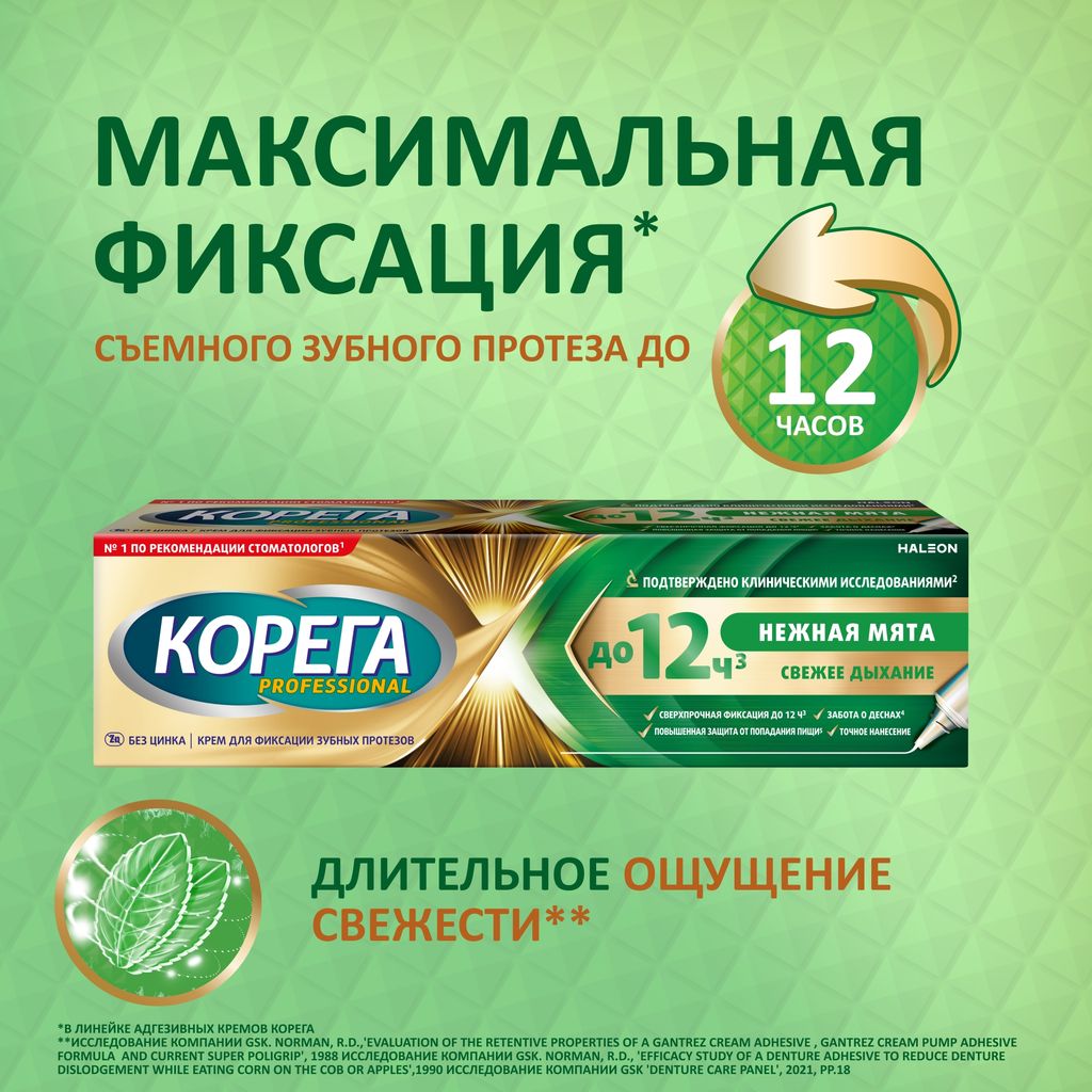 Корега Professional Нежная мята, крем для фиксации зубных протезов, 40 г, 1 шт.