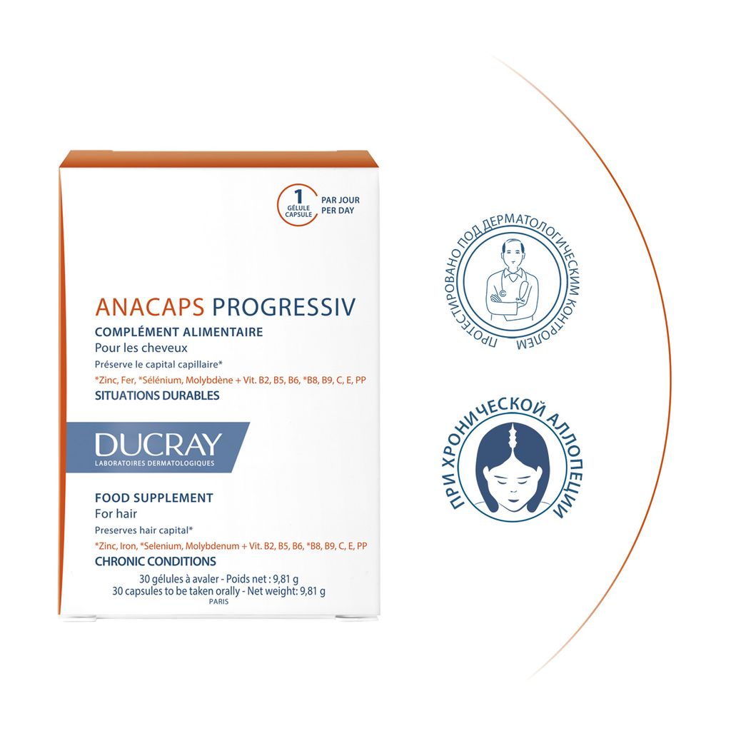 Ducray Аnacaps Progressiv Витамины для волос и ногтей, капсулы, 30 шт.