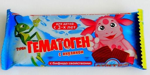Гематоген детский Турбо с инулином Лунтик, плитка, 35 г, 1 шт.