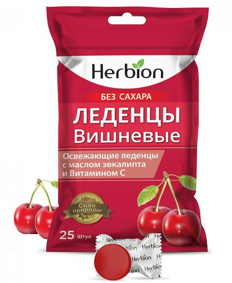 Herbion леденцы без сахара, 2.5 г, со вкусом вишни, 25 шт.