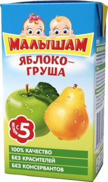 Малышам нектар неосветленный Яблоко и Груша, сок, без сахара, 125 мл, 1 шт.